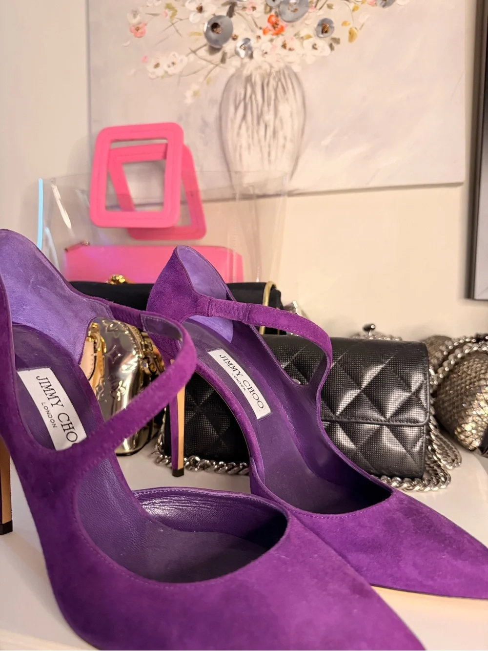Jimmy Choo Purple Suede Pointed-Toe Stiletto Heels